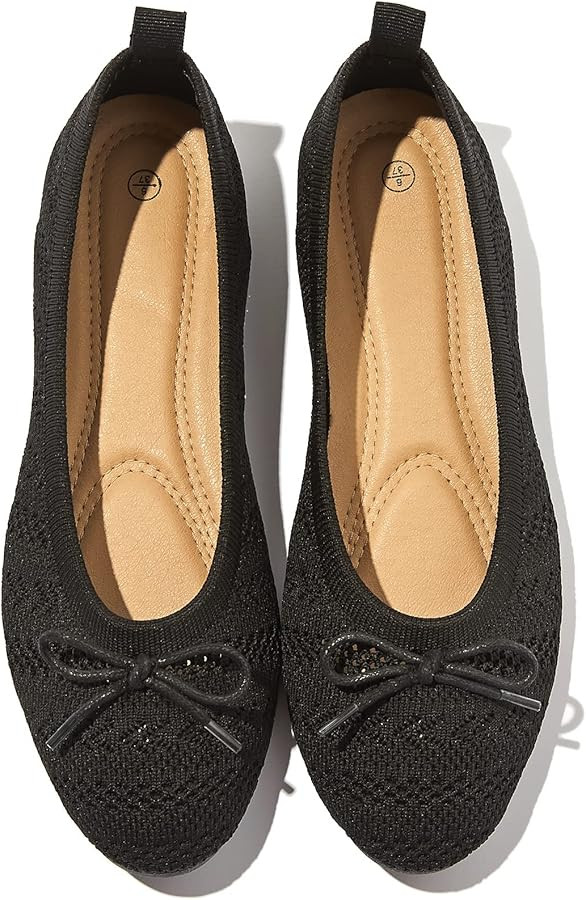 Women's Flats Shoes Dress Shoes Round Toe Ballet Flats Comfortable Crochet Lace Black Flats Low H... | Amazon (US)