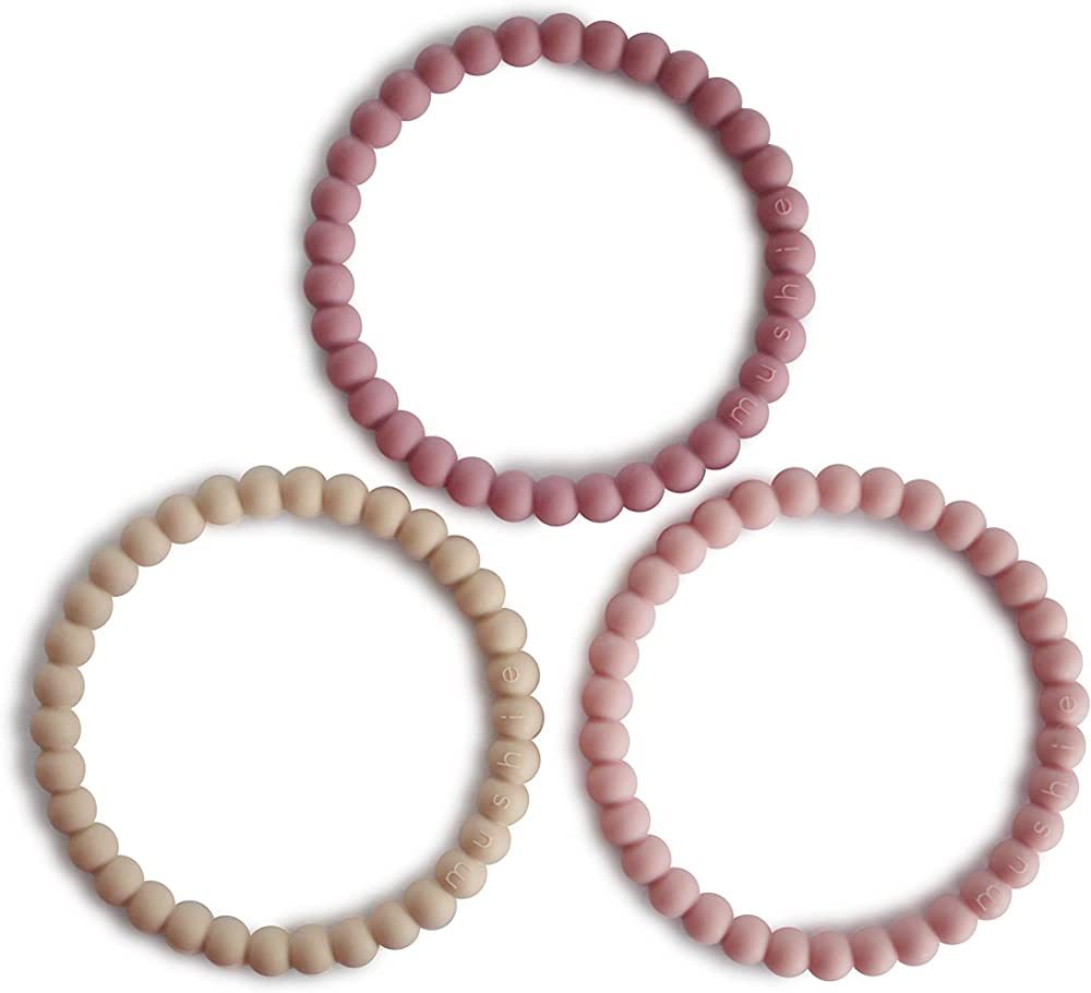 mushie Pearl Teether Bracelet | 3-Pack (Linen/Peony/Pale Pink) | Amazon (US)