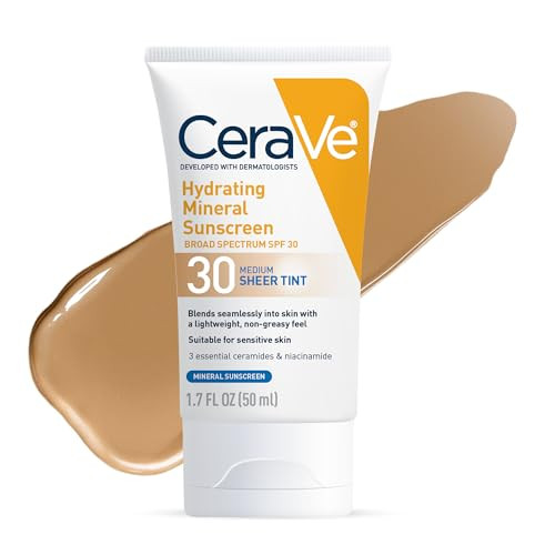 CeraVe Hydrating Mineral Sunscreen SPF 30 with Sheer Tint | Tinted Mineral Sunscreen with Zinc Oxide & Titanium Dioxide | Blends Seamlessly For Healthy Glow | Medium, 1.7 Fluid Ounce | Amazon (US)