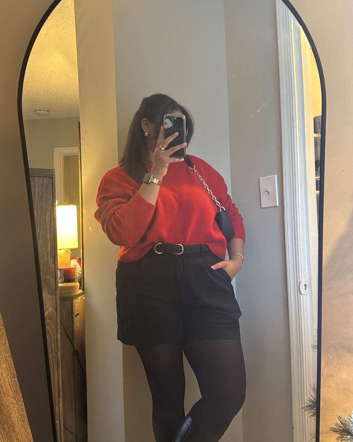 Corporate Christmas vibes 🎄❄️ Keeping it cozy and chic on this cold day with tall boots, warm tights, and a festive red sweater! This versatile outfit is perfect for the office, a night out, church, or even Christmas dinner. Links to shop my look are live on LTK! ✨ #HolidayStyle #OutfitInspo #corporategirlie 

#LTKHoliday #LTKSeasonal #LTKWorkwear