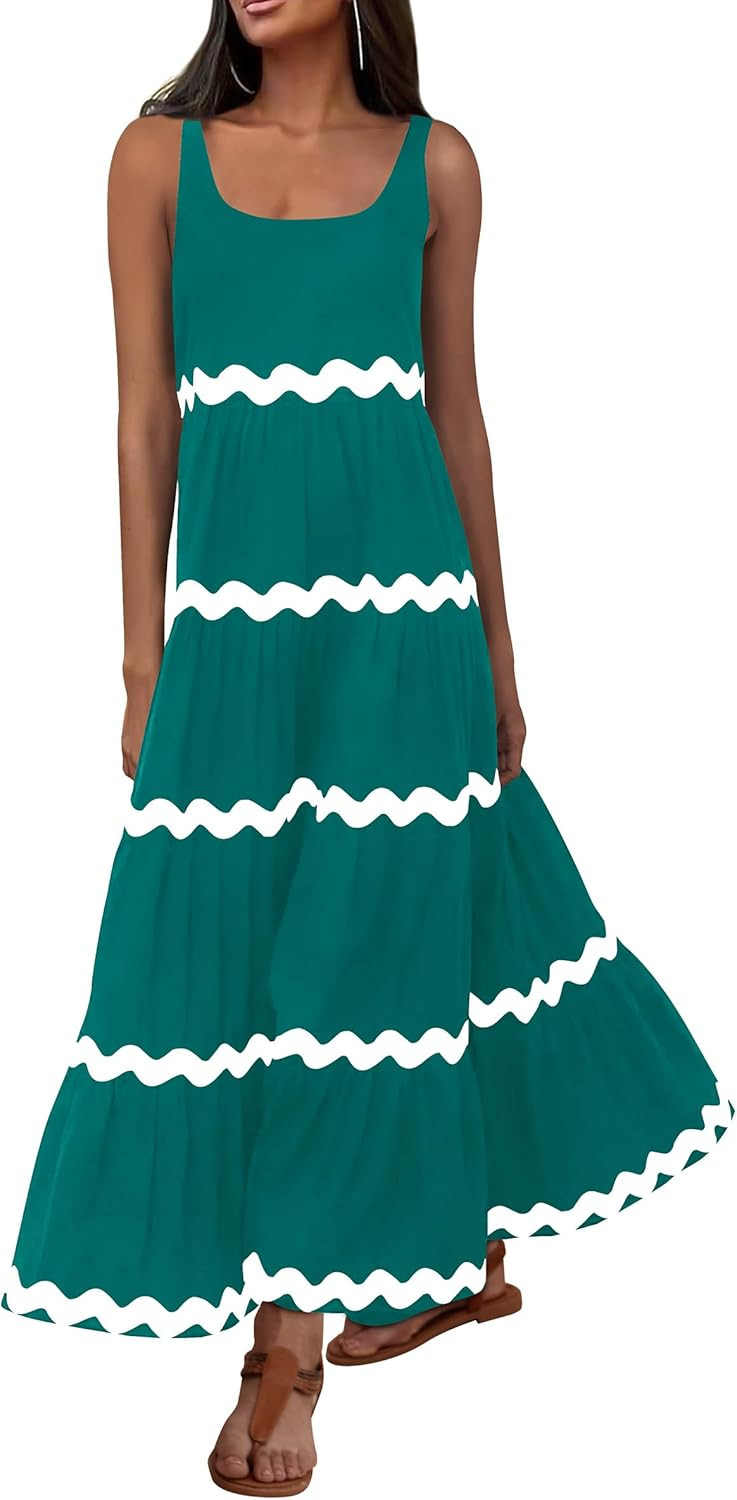PRETTYGARDEN Women's 2024 Summer Sundresses Sleeveless Scoop Neck Tiered Flowy Beach Vacation Par... | Amazon (US)