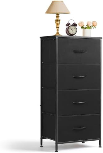 Nightstand, 4 Drawer Dresser End Table Bedside Furniture with Wooden Top Steel Frame Fabric Bins ... | Amazon (US)