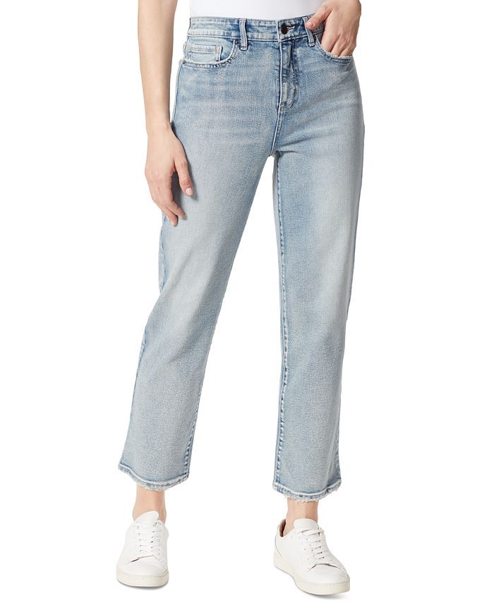 Frayed Denim High-Rise Straight-Leg Frayed-Cuff Cropped Jeans & Reviews - Jeans - Women - Macy's | Macys (US)