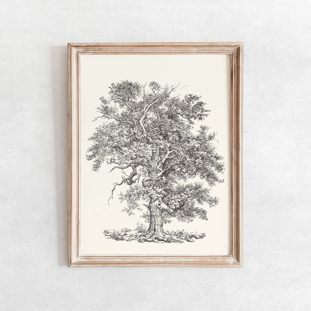 English Oak Tree Sketch Print Vintage Neutral Drawing - Etsy | Etsy (US)