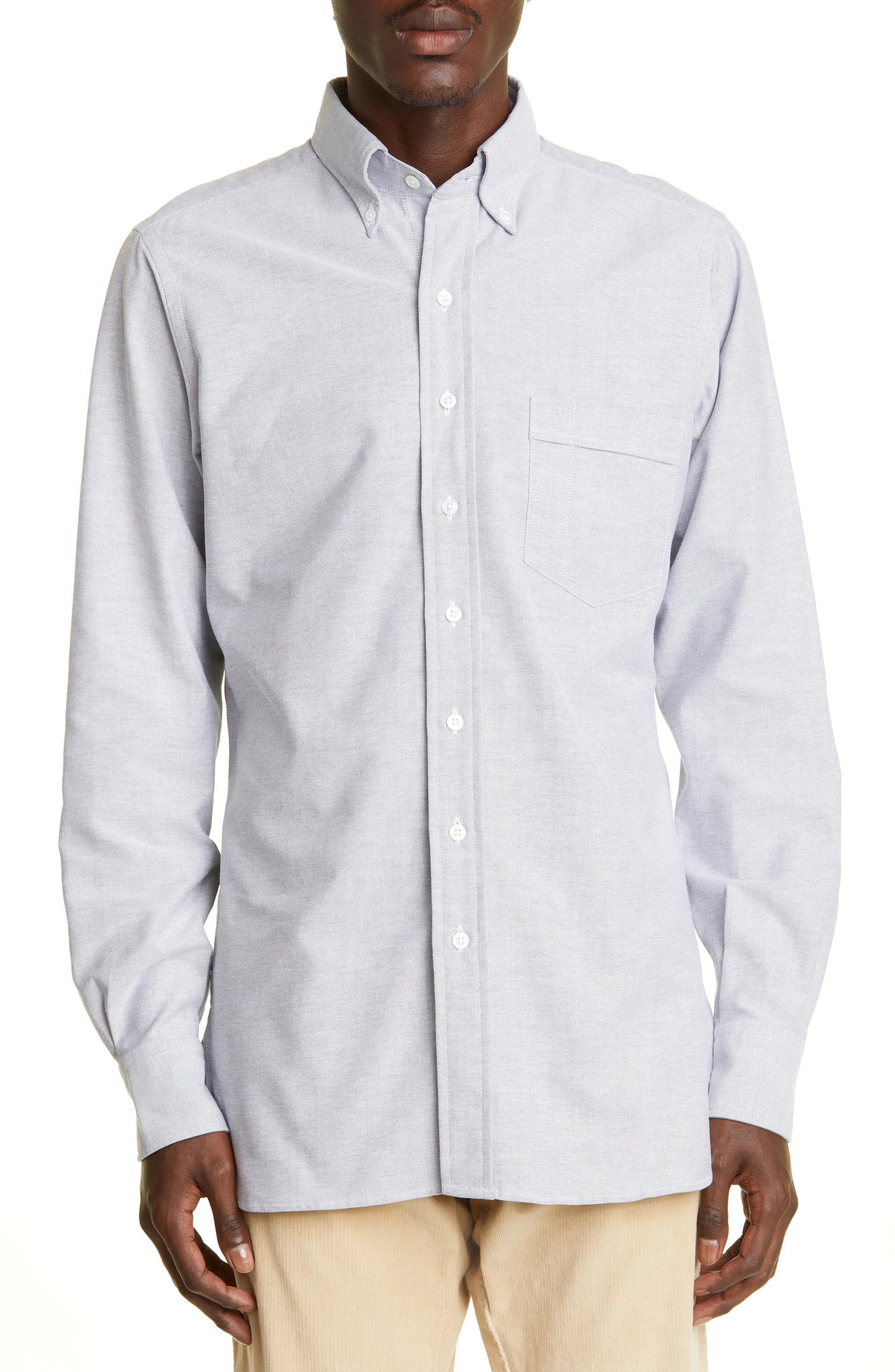 Drake's Oxford Cotton Button-Down Shirt in Grey at Nordstrom, Size 16.5 | Nordstrom