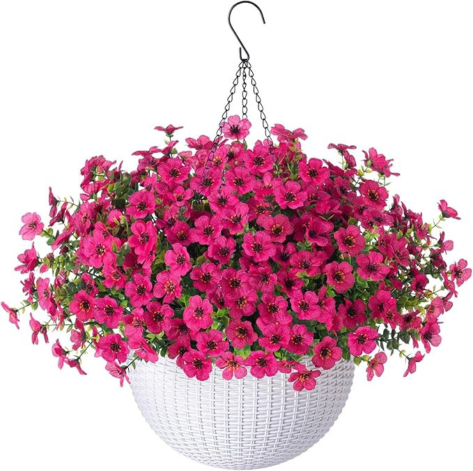 Artificial Faux Hanging Flowers Plants Basket for Outdoor Outside Porch Spring Decoration, Fake S... | Amazon (US)