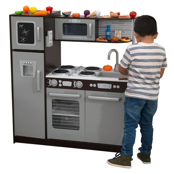 KidKraft Uptown Espresso Wooden Play Kitchen and 30-Piece Play Food Accessories - Walmart.com | Walmart (US)