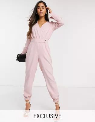Y.A.S wrap jumpsuit with elasticated hem in pink | ASOS (Global)