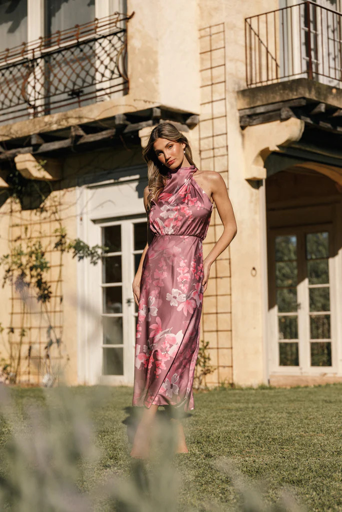 Anabelle Halter Neck Midi Dress - Dark Rose Floral | Petal & Pup (US)