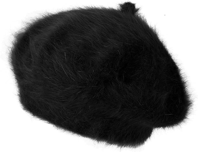 ililily Solid Color Angora French Beret Furry Artist Flat Winter Hat | Amazon (US)