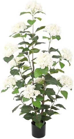 4ft Faux Hydrangea Tree with White Flowers, 48in Artificial Hydrangea Plant with Lifelike Leaves,... | Amazon (US)