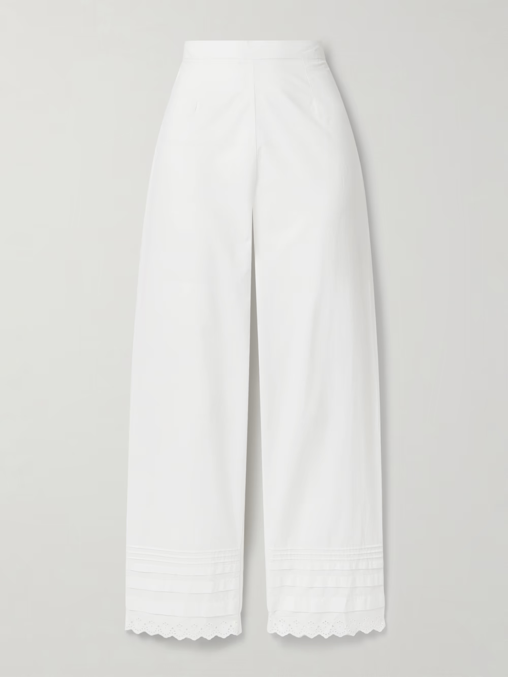 Francisca broderie anglaise-trimmed pintucked organic cotton-poplin straight-leg pants | NET-A-PORTER (UK & EU)