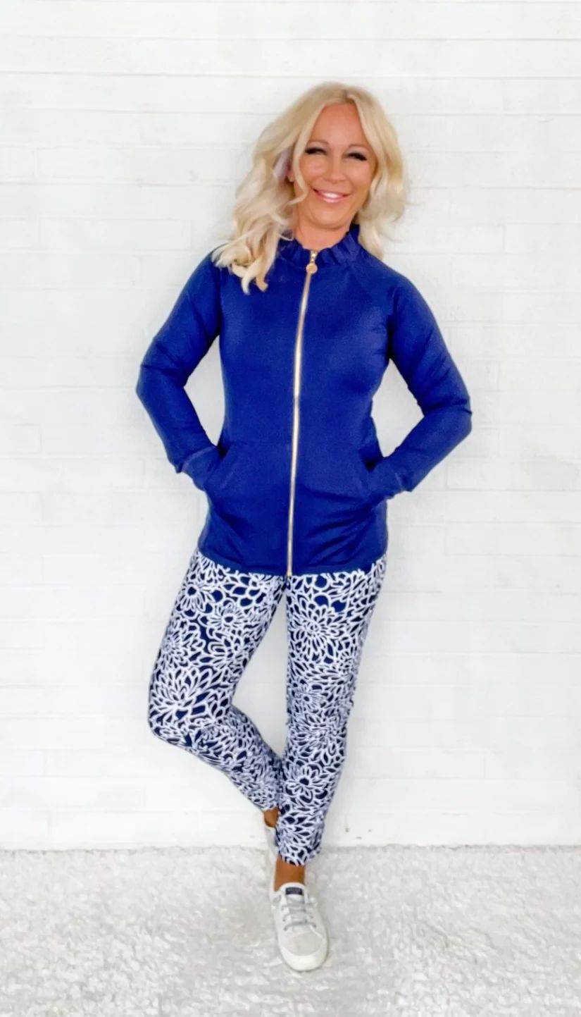 Preppy Palm Beach Navy Floral Leggings | Peppered with leopard