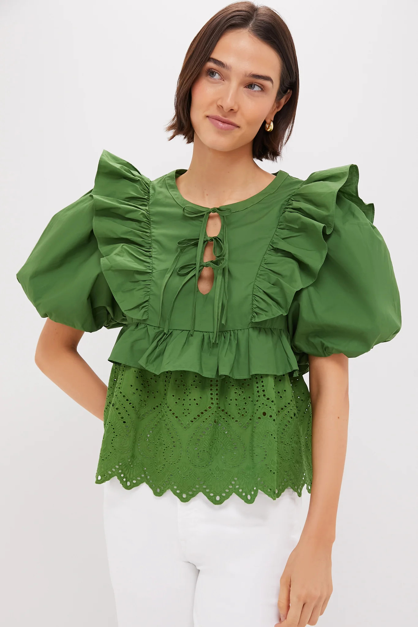 Forest Green Ruffle Nadia Blouse | Tuckernuck (US)
