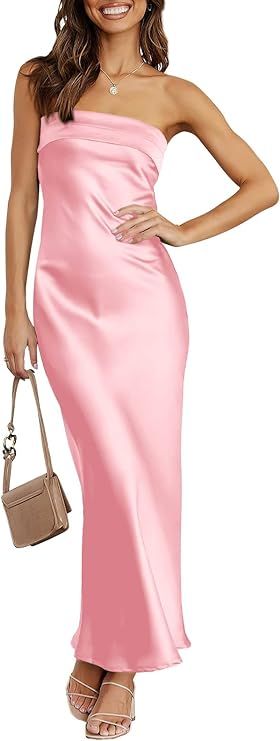 ANRABESS Summer Wedding Guest Maxi Dresses for Women 2024 Sexy Strapless Backless Satin Tube Form... | Amazon (US)