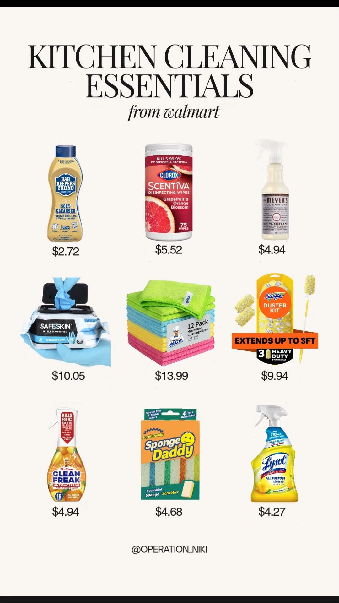 Time for a kitchen reset! 🧼 Keeping my space organized and functional is so much easier with the right tools. I’ve rounded up my must-have Kitchen Cleaning Essentials from Walmart to help you tackle your daily maintenance with ease.

From reliable disinfectants like Clorox Scentiva Wipes and Lysol All-Purpose Cleaner to heavy-duty scrubbers like the Sponge Daddy 4-pack, these affordable finds are staples in my routine. Don't forget the MR. SIGA Microfiber Cloths for a streak-free finish! ✨☁️

Follow for more @OPERATION_NIKI on IG, TikTok, & Facebook

#WalmartHaul #CleaningEssentials #KitchenReset #OperationNiki #CleanHome #OrganizationGoals #WalmartFinds #DeepCleaning #HomeMaintenance #CleaningRoutine 

 #LTKHome