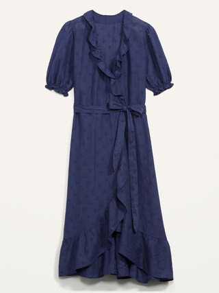 Waist-Defined Ruffled Tie-Belt Midi Wrap Dress for Women | Old Navy (US)
