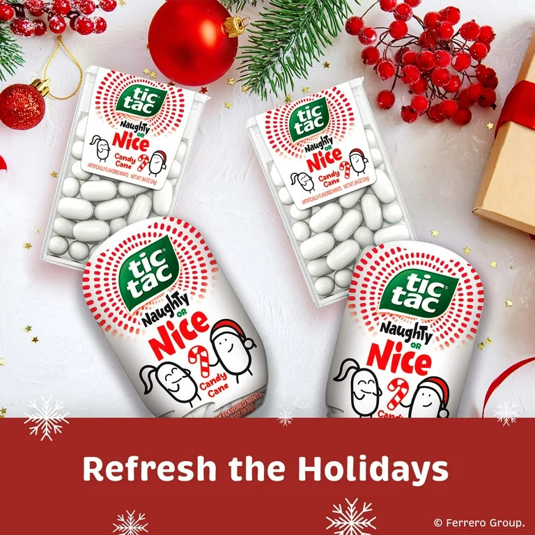 Tic Tac Naughty or Nice Candy Cane Mints, Hard Peppermint Mints,  Stocking Stuffer, 0.84 oz | Walmart (US)