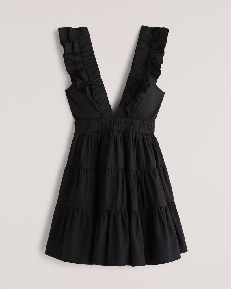 Ruffle Poplin Mini Dress Black Dress Dresses Spring Dress Pastel Spring Outfits Budget Fashion | Abercrombie & Fitch (US)