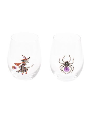 Set Of 2 Witch Spider Stemless Wine Glasses | Halloween | Marshalls | Marshalls