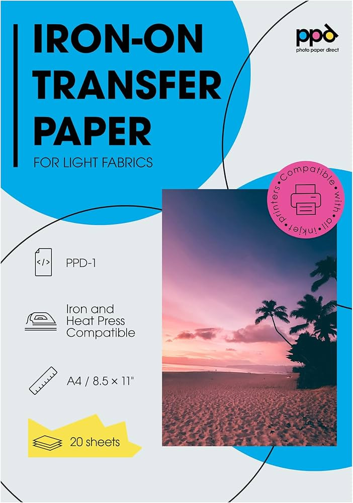 PPD Inkjet Premium Iron-On White and Light Colored T Shirt Transfers Paper LTR 8.5x11” Pack of ... | Amazon (US)