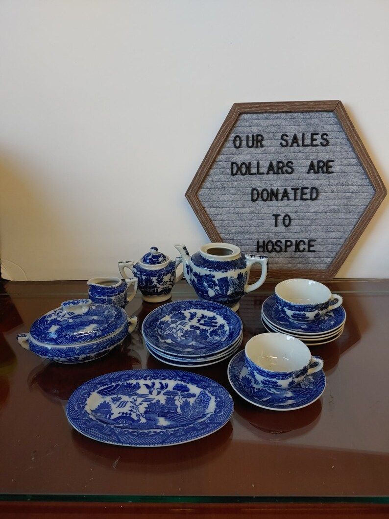 15 pcs BLUE WILLOW Child's Toy Tea Set Sugar Creamer Plates Tureen Cups Teapot | Etsy (US)