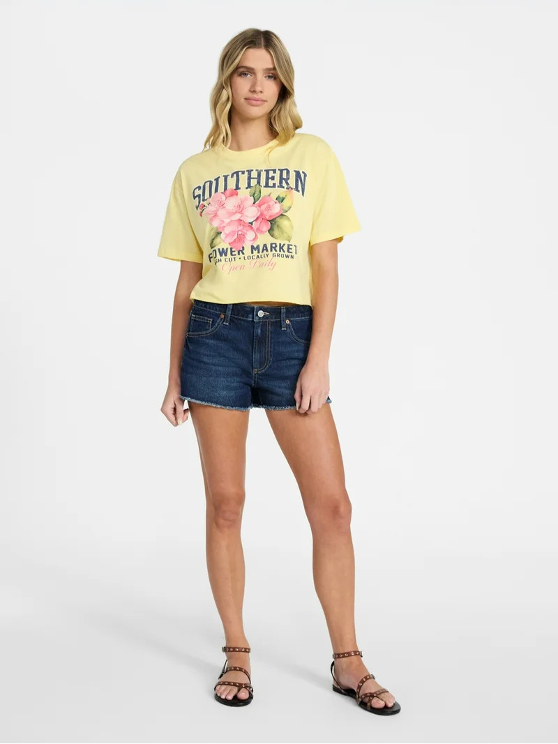 No Boundaries Boxy Cropped Graphic Tee, Women's XXS-XXL | Walmart (US)