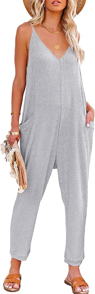 AlvaQ Jumpsuits for Women Casual Spring Clothes Sleeveless Loose Spaghetti Strap Overalls Jumpers... | Amazon (US)