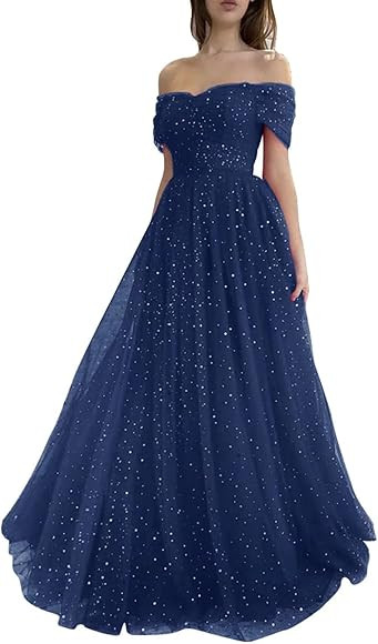 Sevintage Sparkly Tulle Prom Dresses for Women 2023 Off Shoulder Pleated Formal Evening Party Gow... | Amazon (US)