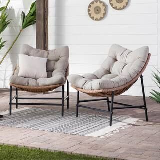 Walker Edison Furniture CompanyPapasan Rattan Removable Cushions Metal Outdoor Patio Lounge Chair... | The Home Depot