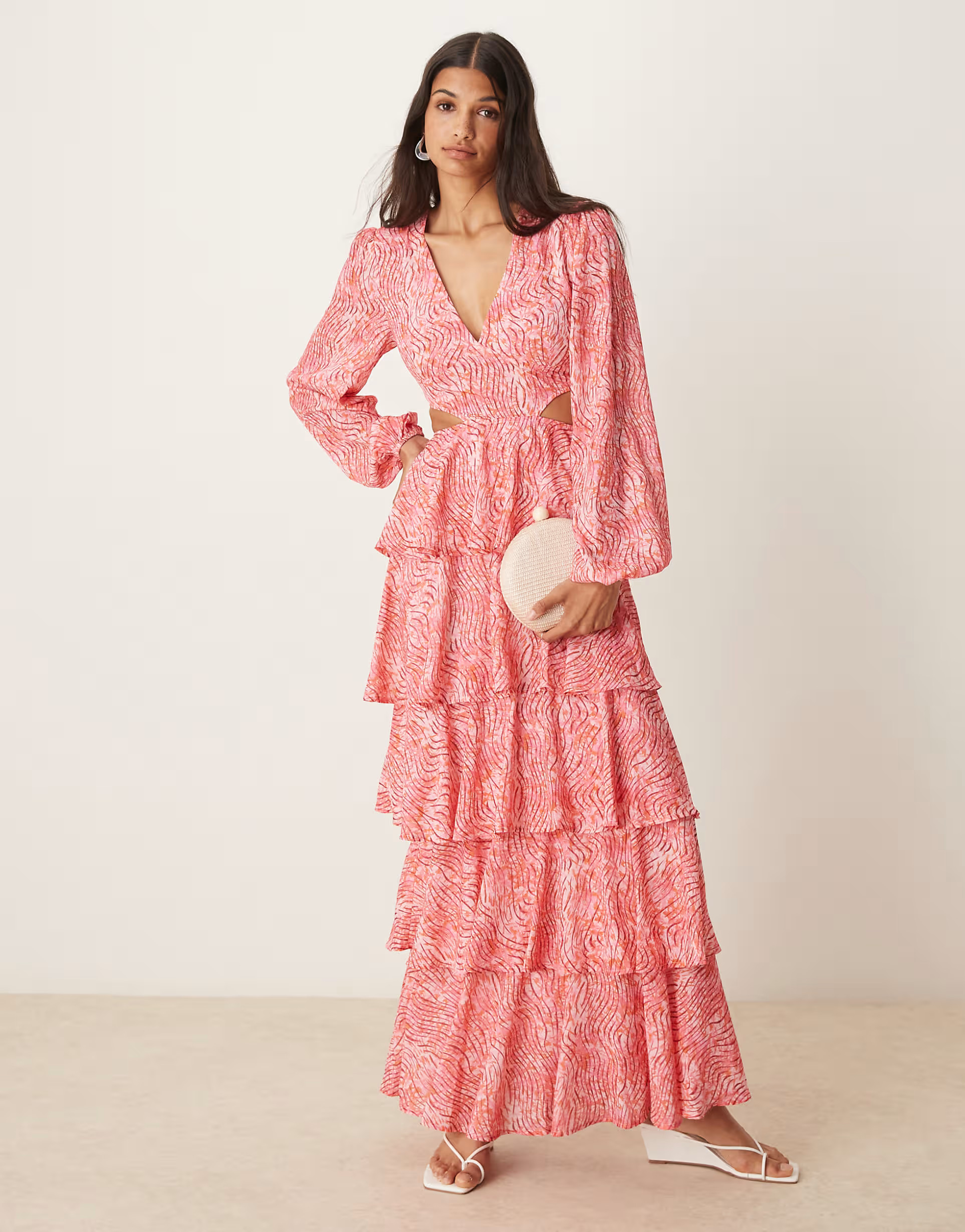 Pretty Lavish Ashton cut-out ruffle maxi dress in coral abstract print | ASOS (Global)