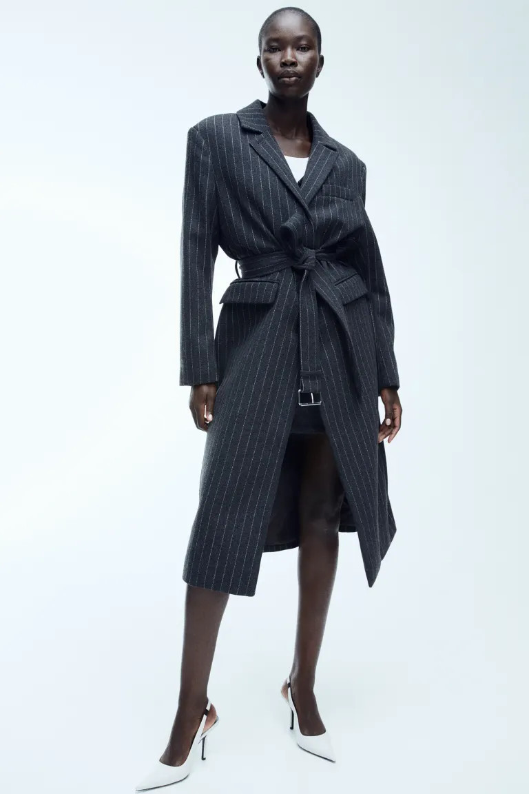 Wool-blend Coat - Dark gray/pinstriped - Ladies | H&M US | H&M (US + CA)