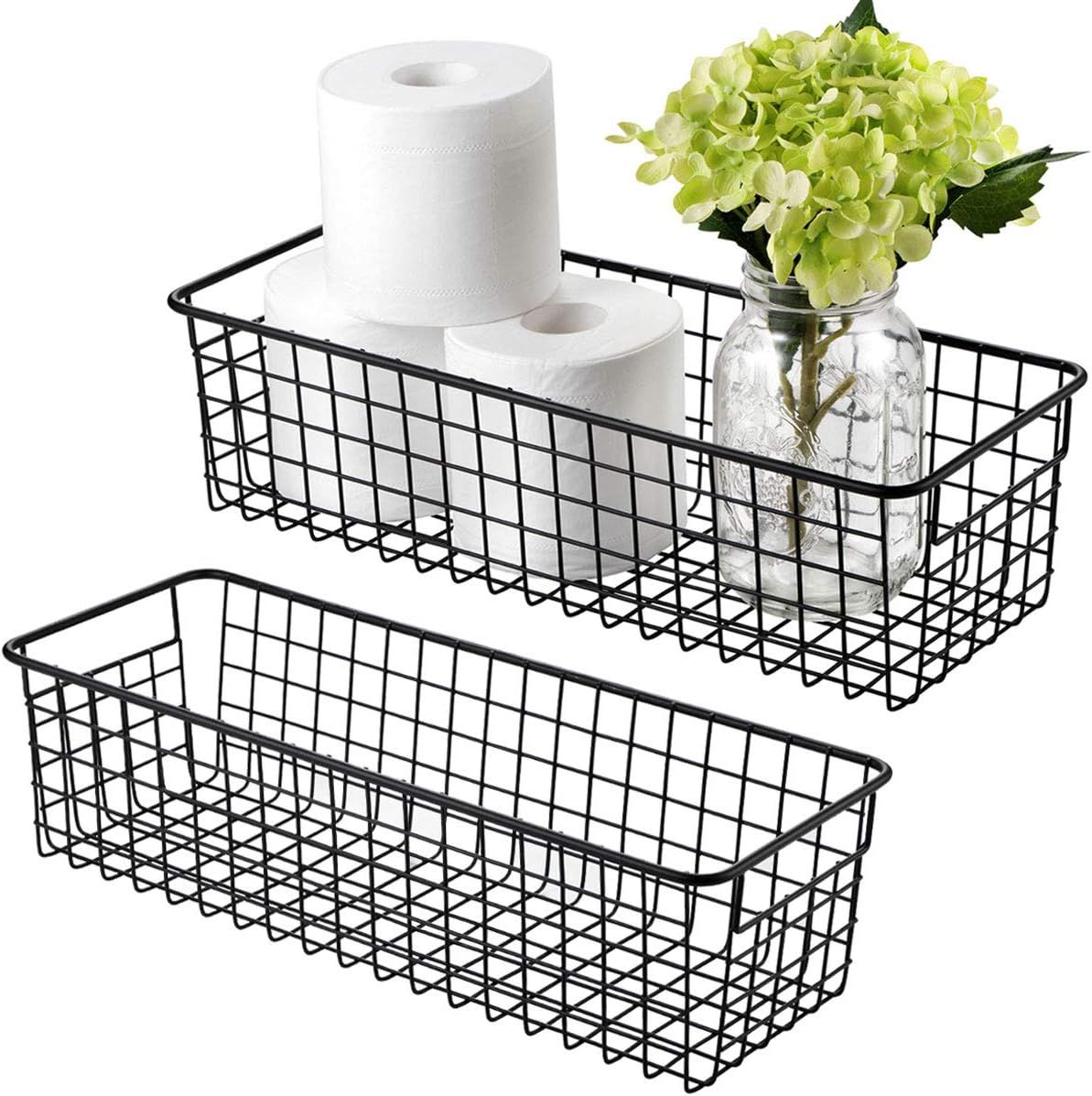 Farmhouse Decor Metal Wire Storage Organizer Bin Basket(2 Pack) - Rustic Toilet Paper Holder - Ho... | Amazon (US)