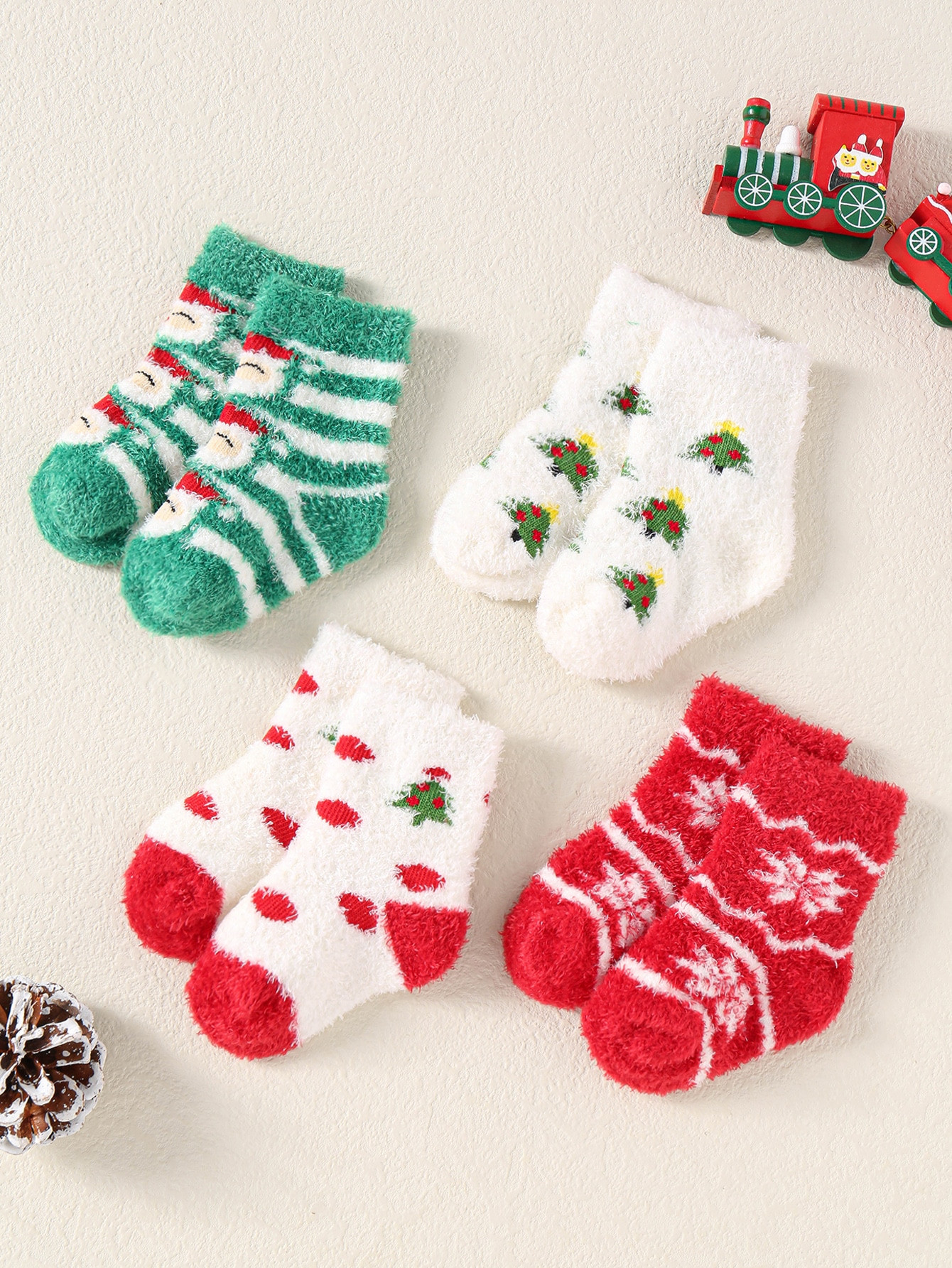 Trends4 Pairs Of Baby Christmas Feathery Mesh Socks, Suitable For Infants & Toddlers To Wear Duri... | SHEIN