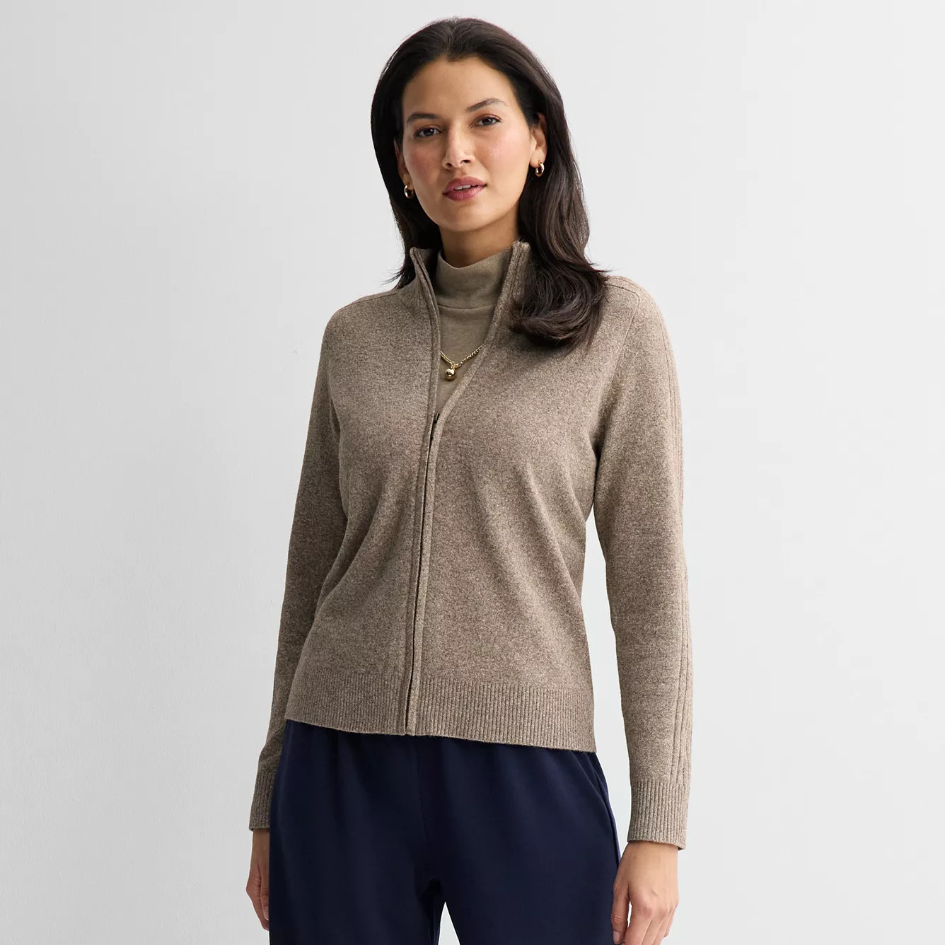 Women's Croft & Barrow® Cozy Saddle Sleeve Full-Zip Sweater | Kohl's