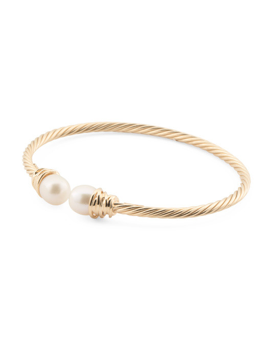 Made In Italy 18kt Gold Plated Open Cuff Pearl Bracelet | TJ Maxx
