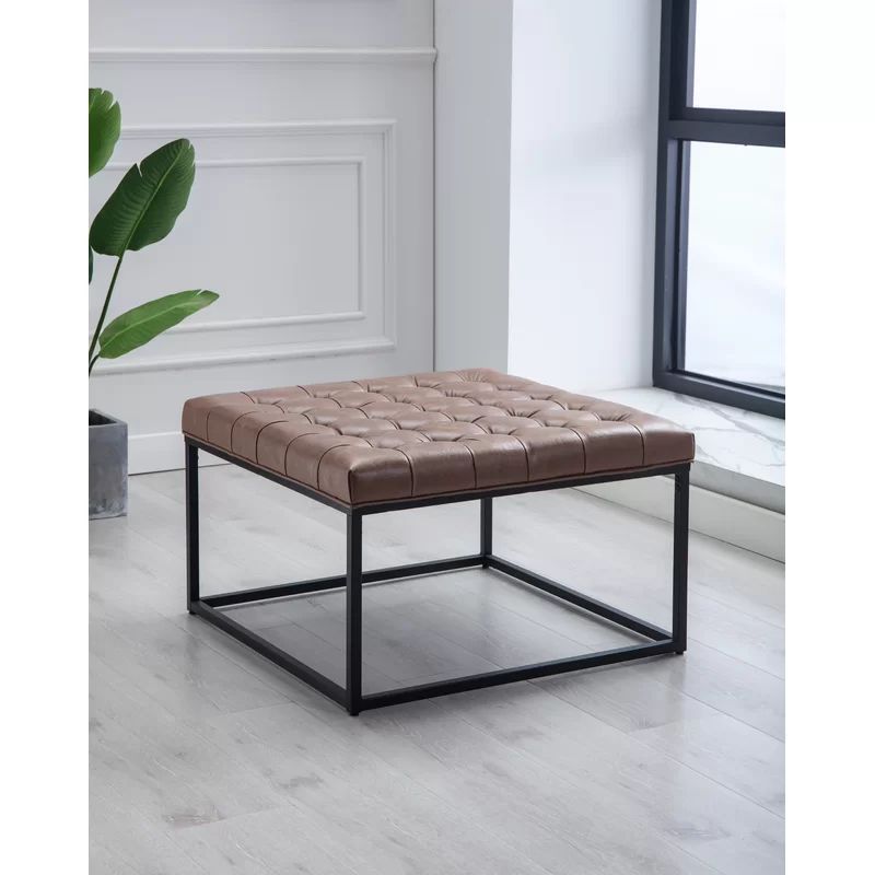 Kiah 28" Wide Faux Leather Tufted Square Standard Ottoman | Wayfair North America