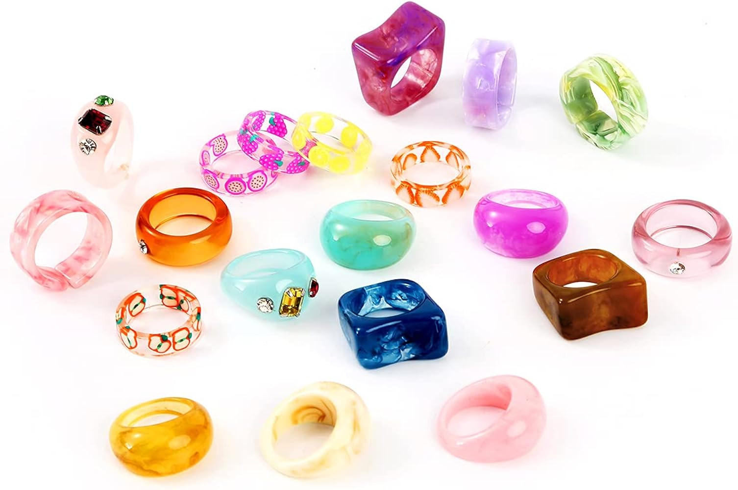 AIDSOTOU 20 Pcs Resin Rings Acrylic Cute Trendy Rings Colorful Rhinestone Rings Jewelry Plastic Resi | Amazon (US)