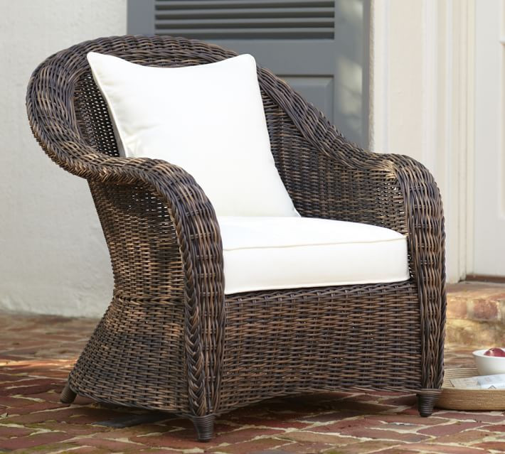 Torrey All-Weather Wicker Roll Arm Lounge Chair, Espresso | Pottery Barn (US)