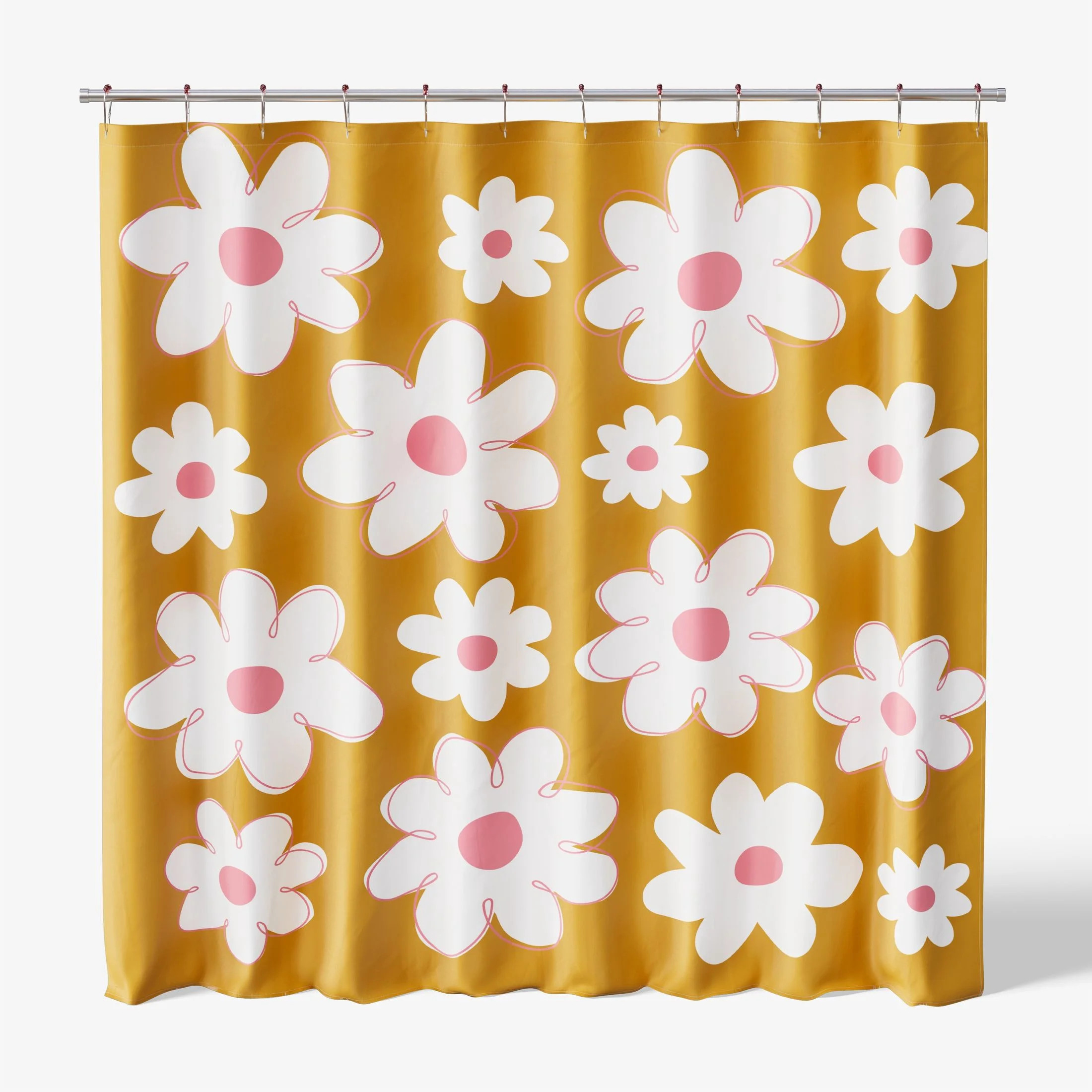 Mainstays Kids Fabric Shower Curtain with Hooks Set, Daisy | Walmart (US)