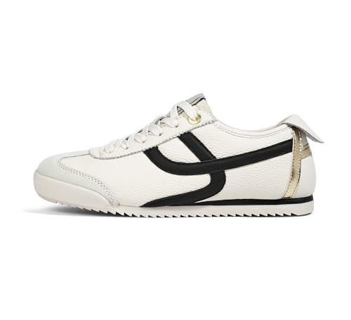 LUCKY STEP Women Retro Fashion Sneakers Thin Sole Shoes,Beige/Black,11 | Amazon (US)