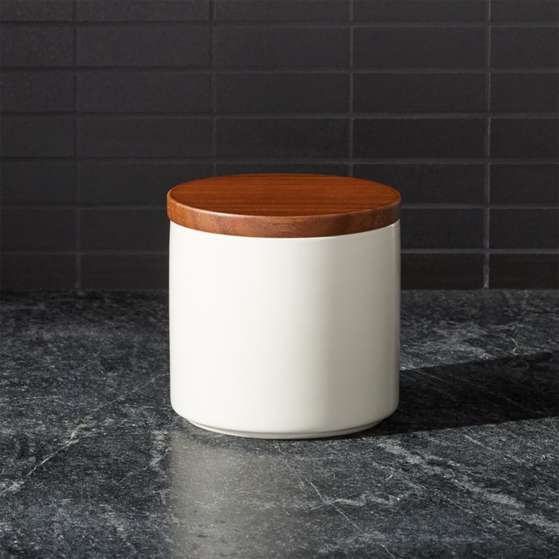 Silo Cream 16 oz. Wood Lid Canister + Reviews | Crate and Barrel | Crate & Barrel