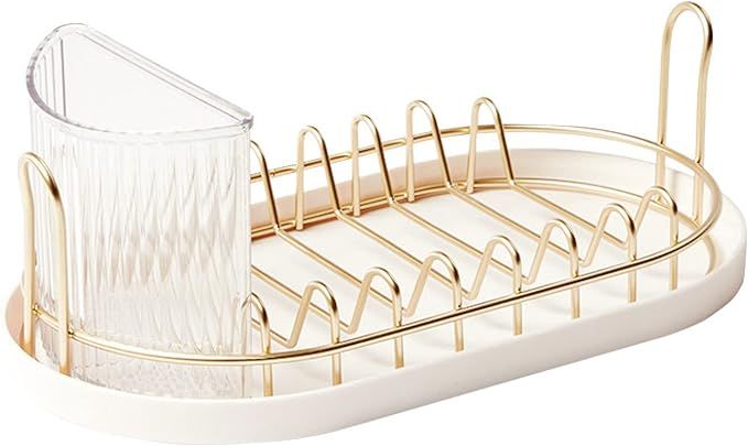LZYMLA 3 Piece Dish Drainer Rack Set with Drying Board and Utensil Holder, 30 x 17 x 10.8 cm, Whi... | Amazon (US)
