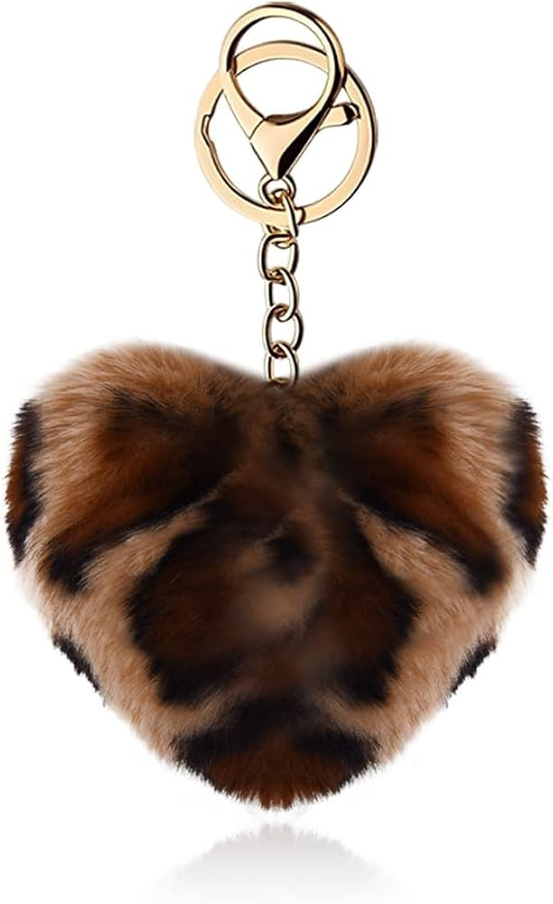 Leopard Faux Fur Keychain for Purse Charms for Handbags Leopard Plush Key Chain for Car Keys | Amazon (US)