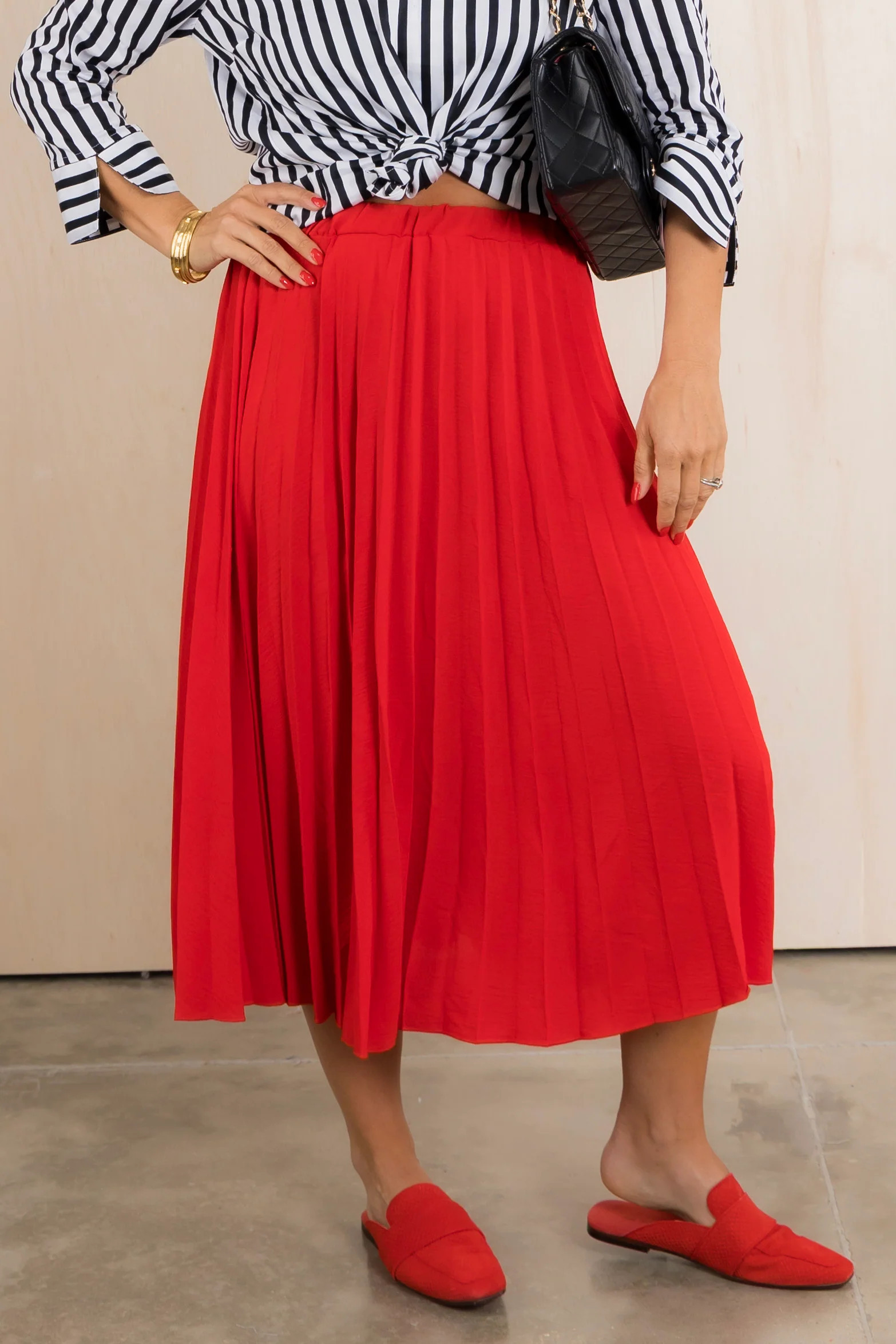 Diana Pleated Red Midi Skirt | The Willow Tree