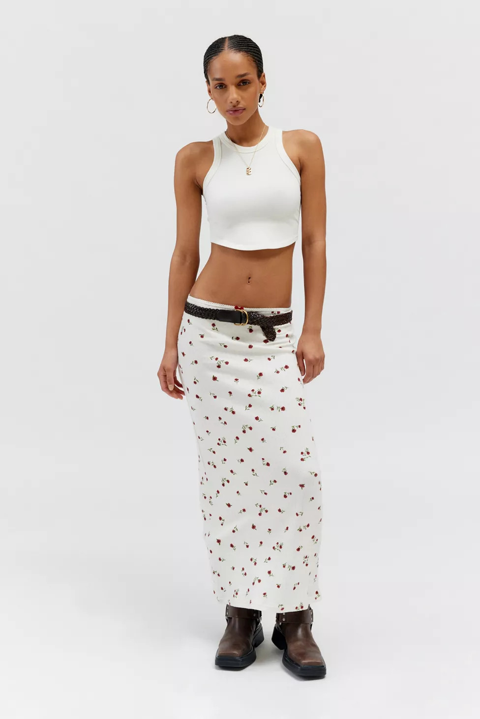 Daisy Street Floral Pointelle Low-Rise Maxi Skirt | Urban Outfitters (US and RoW)