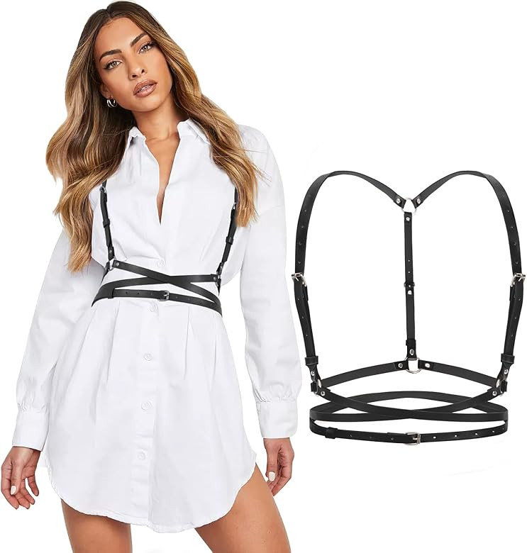 WERFORU Women Body Punk Waist Belt Adjustable Black PU Leather Belt | Amazon (US)