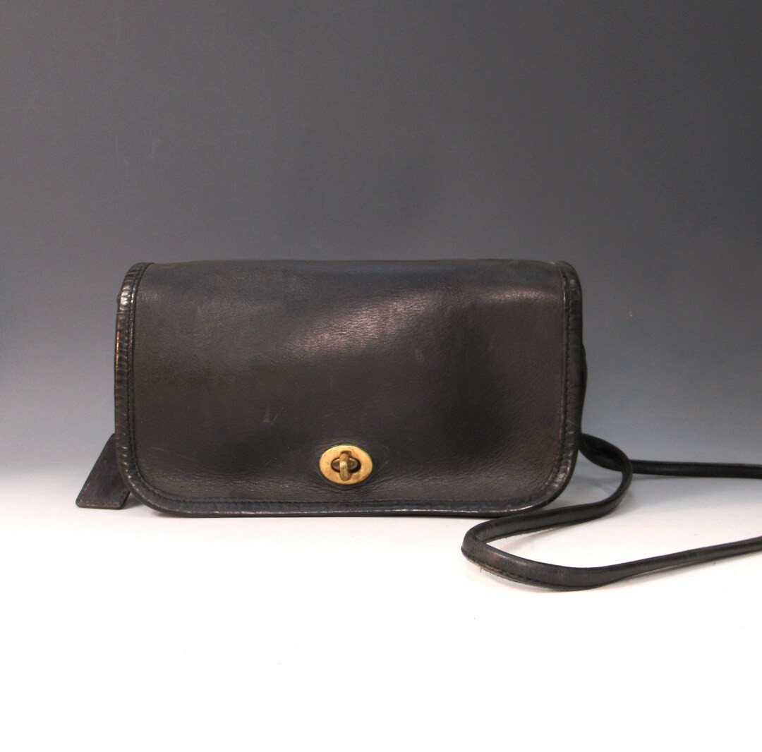 vintage coach black dinky leather bag   ...  classic shoulder flap bag  ...  turnlock  ...  penny... | Etsy (US)
