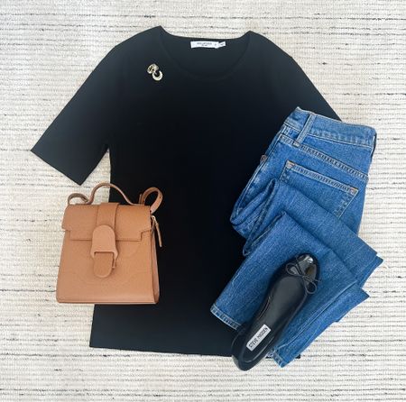 Fall outfit with black cotton top paired with dark wash jeans and flats for a chic look. Perfect for date night, teacher outfits and more 

#LTKSeasonal #LTKstyletip