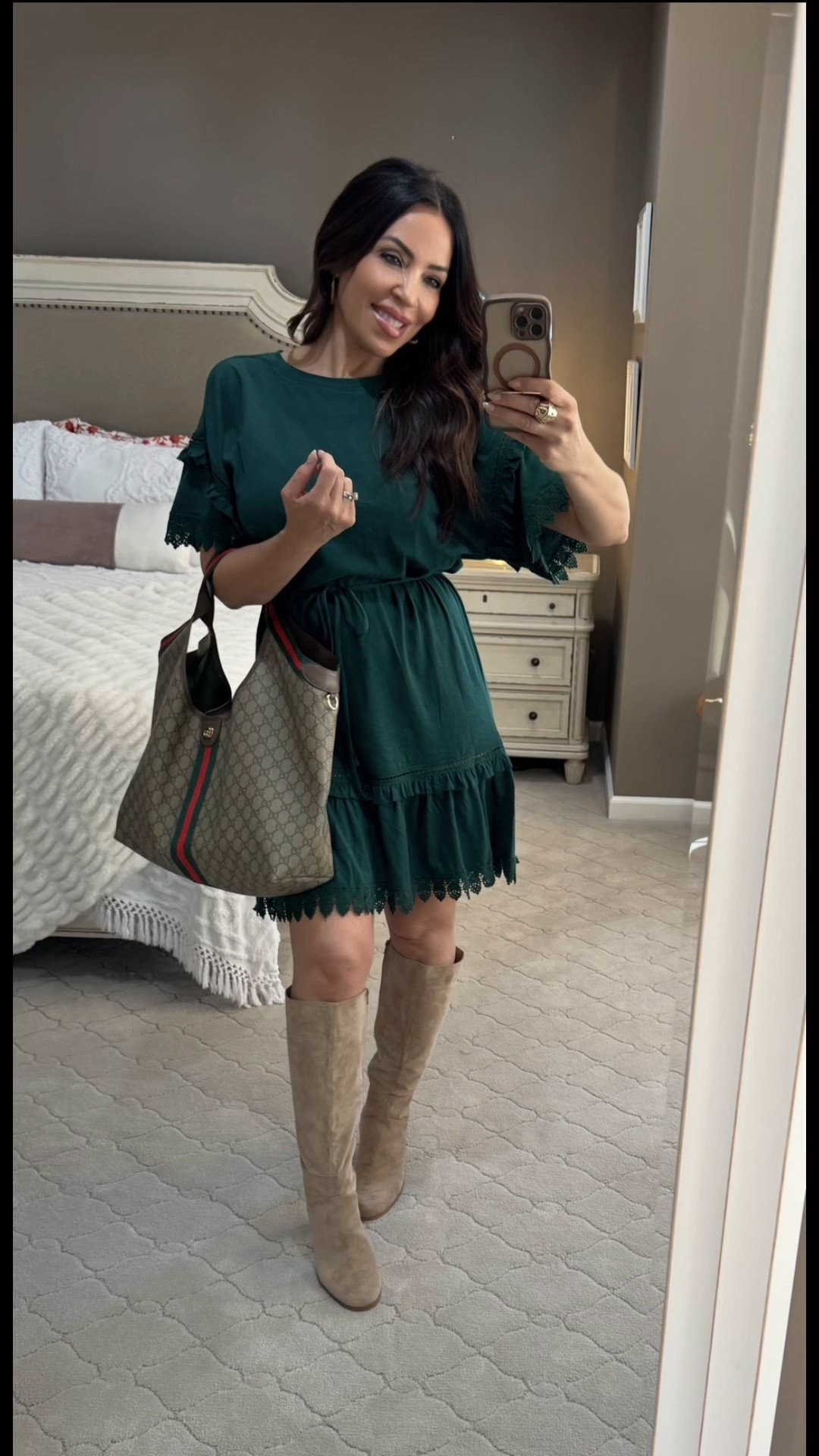 There is just something about a great pair of tall boots that instantly makes an outfit feel complete. Today is the last day to use my discount code: Liz15 on these boots @dreampairs👢 Threw on this comfortable green dress with the prettiest lace hem and grabbed my favorite tote for a busy day ahead. It's the perfect look for when you want to feel put-together without overthinking it. Have a fabulous week, ladies! 💚
#walmartstyle